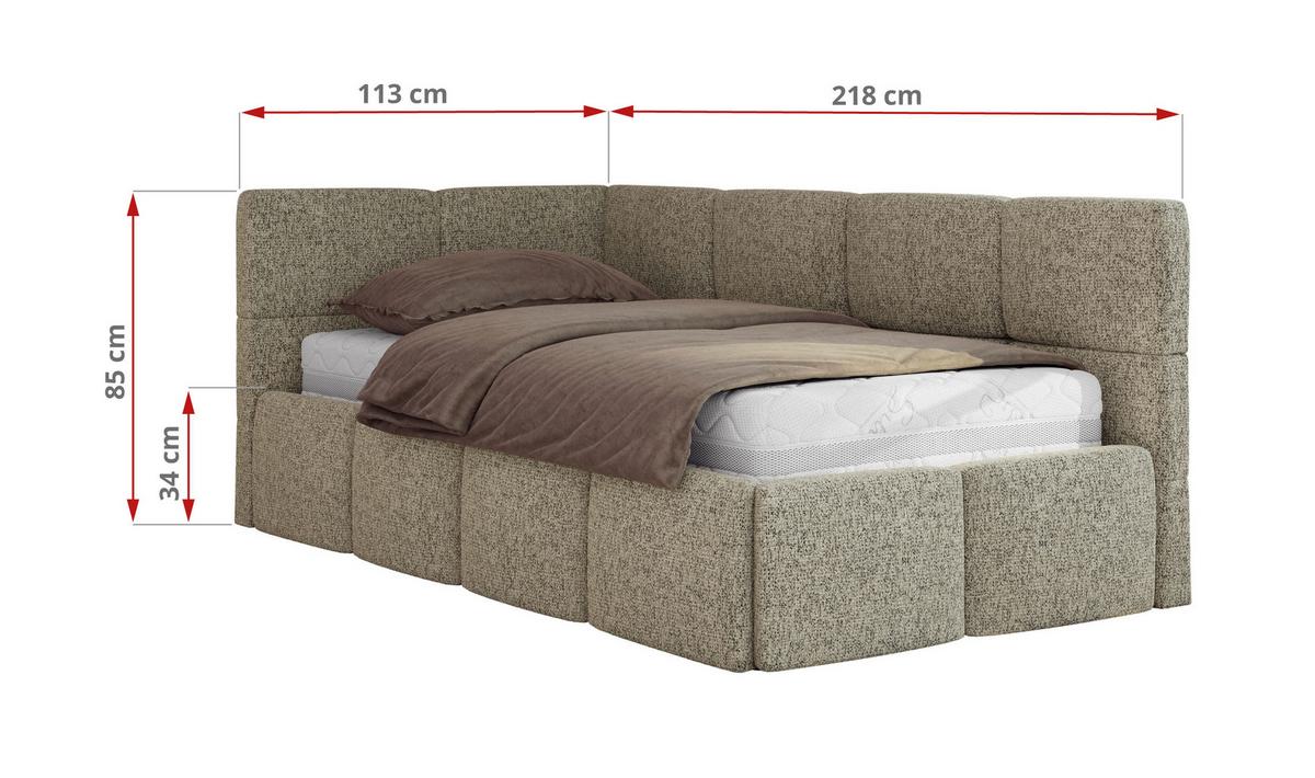 JUGENDBETT ARVO 90/200 - Dunkelbeige Strukture - Multipocket-Matratze - Links Seite - Bronzefarben, Textil (90/200cm) - MKS