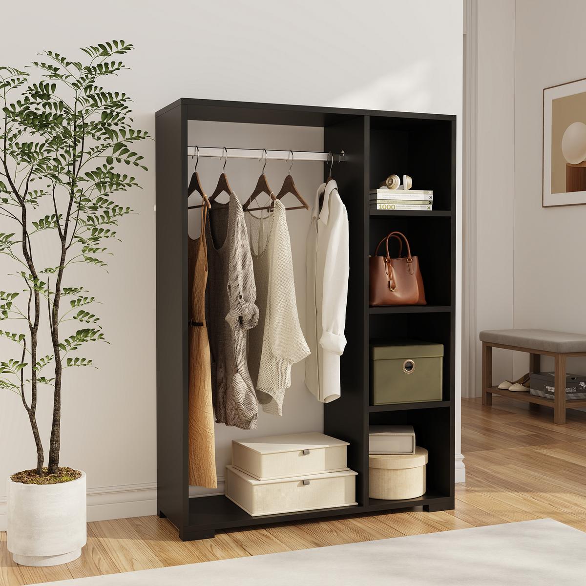KLEIDERSCHRANK Nesbyen - Schwarz, Holzwerkstoff (90/126/30cm) - [en.casa]