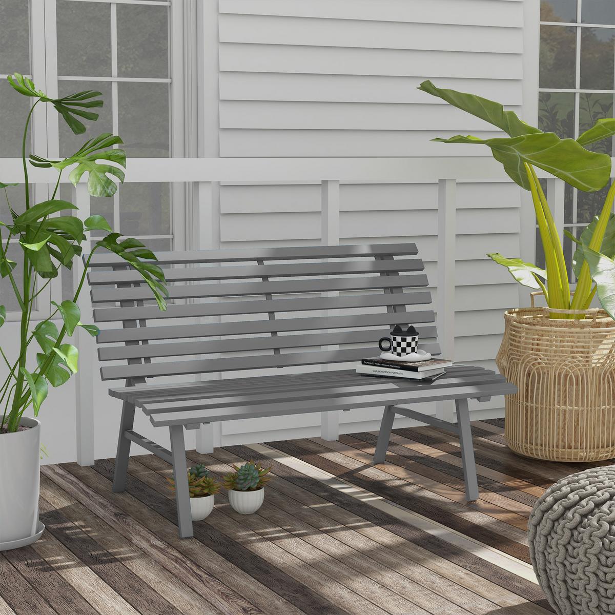GARTENBANK, 2 Sitzer Parkbank, mit Rückenlehne, für Garten, Balkon, Alu, Grau - Grau, Metall (67/79/123cm) - Outsunny
