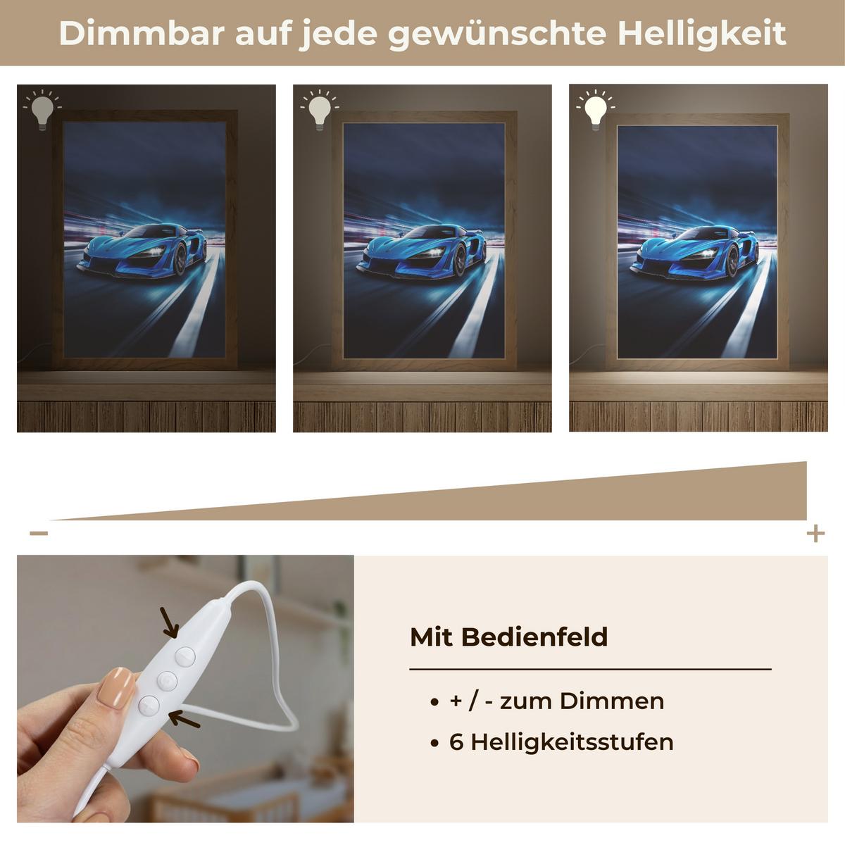 NACHTTISCHLAMPE Auto - Blau - Jungen - Kind 20x30 cm - Blau, Holzwerkstoff (8/20/30cm) - OnlyWow
