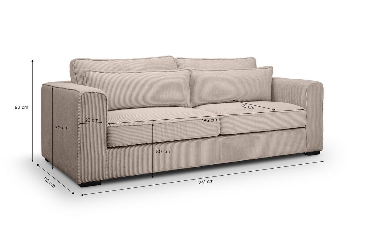 SOFA beige-braun Cord 3-Sitzer 241 cm, Couch mit Wellenfederung - Schwarz/Braun, Holzwerkstoff/Kunststoff (241/92/112cm) - Inn.Furn
