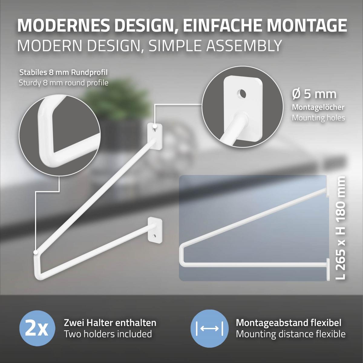 REGALHALTERUNG 2er Set 265mm Weiss - Weiß, Metall (2.3/18/26.5cm) - ML-DESIGN