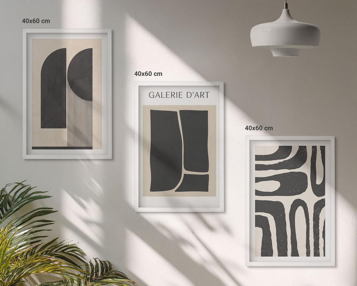 BILDER SET 3er Set - 40x60 cm Weißer Rahmen - Abstrakte minimalistische Poster - Weiß, Kunststoff (40/60cm) - TULUP