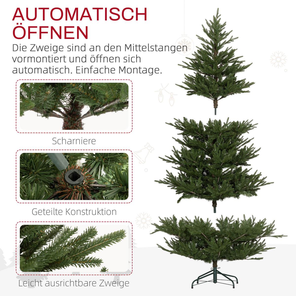 KÜNSTLICHER Weihnachtsbaum, 183 cm Christbaum mit 2380 Spitzen, Metallständer - Grün, Kunststoff (183cm) - HOMCOM