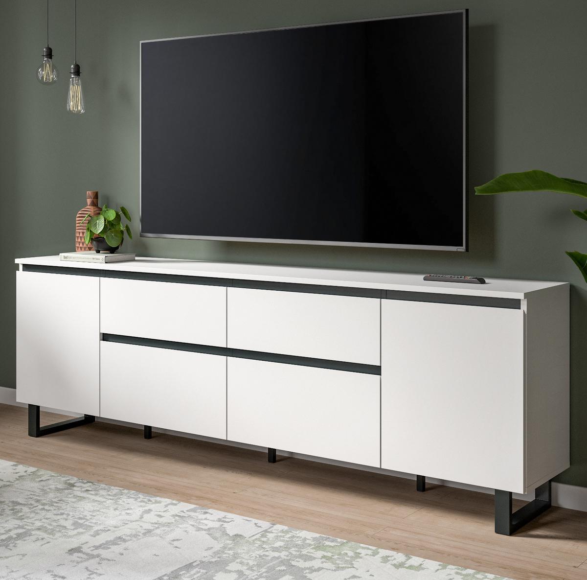 TV-LOWBOARD weiß, schwarz, TV Unterschrank 188 x 65 cm, Soft-Close und Komforthöhe - Schwarz/Weiß, Holzwerkstoff/Metall (188/65/36cm) - Inn.Furn