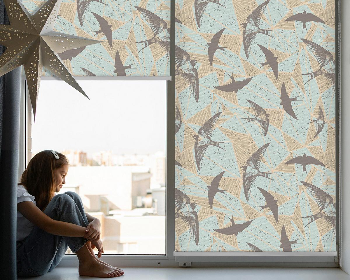 INNENROLLO - Fensterrollo - Rollo - 100x180 cm - Schwalben - Beige, Kunststoff (100/180/0.5cm) - TULUP