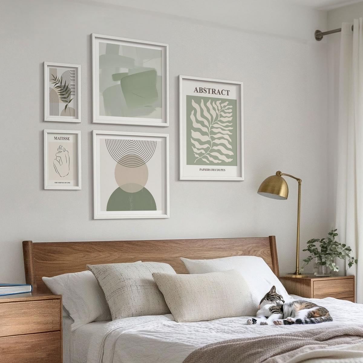 BILDER SET 5er Set - 50x50 cm & 20x30 cm & 40x60 cm Weißer Rahmen - Botanische Boho-Abstraktionen - Weiß, Kunststoff (40/60cm) - TULUP