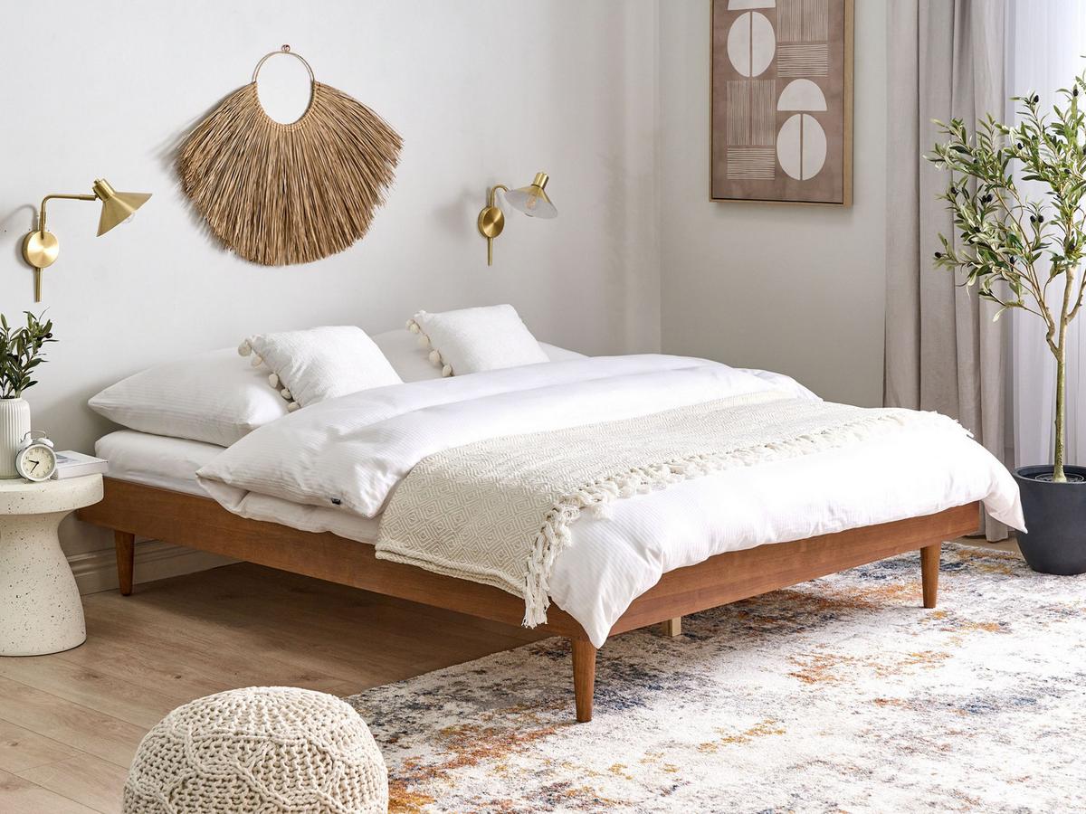 BETT mit Lattenrost 160/200 cm MDF-Platte Braun Toucy - Braun, Holz (160/200cm) - Beliani