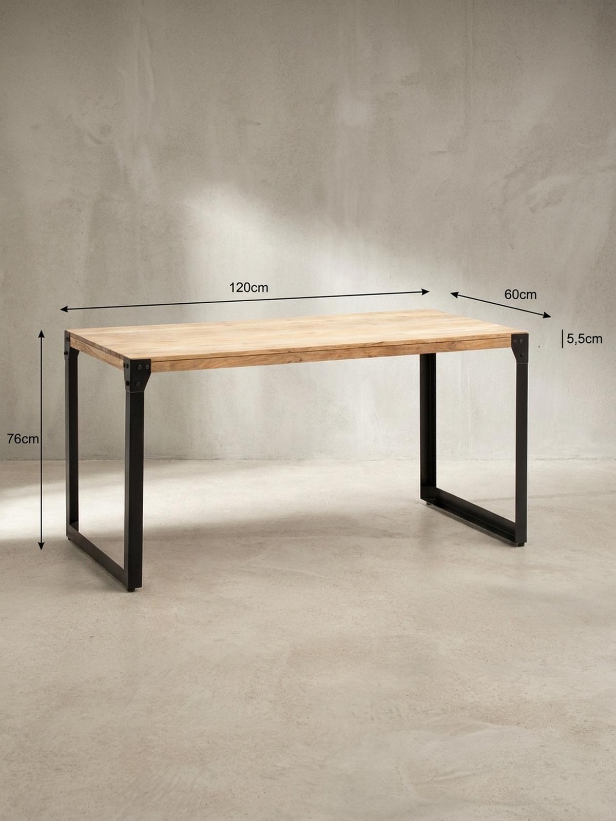 ESSTISCH Massivholz Metall Rechteckig Industrial, Akazie 120x60x76 cm - Schwarz/Akaziefarben, Holz/Metall (60/120/76cm) - KADIMA DESIGN