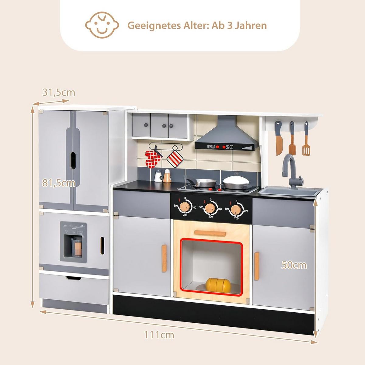 KINDERKÜCHE Grau - Grau, Holz (111/82/32cm) - COSTWAY