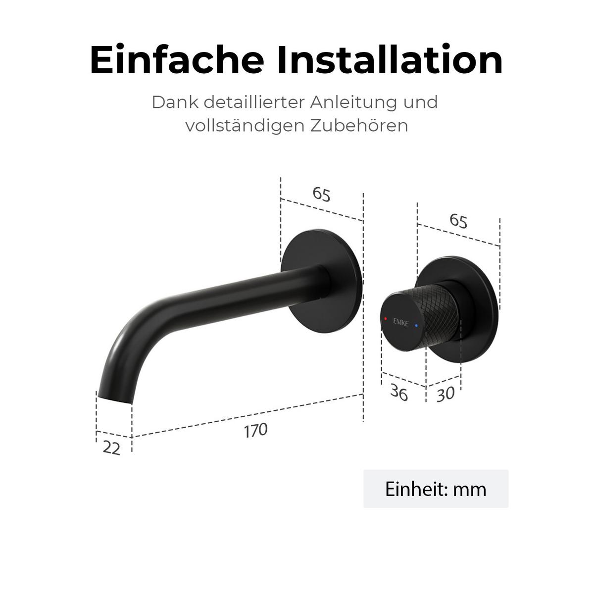 WASCHTISCHARMATUR Unterputz Schwarz 28,1/14 cm - Schwarz, Metall (28.1/14/6.5cm) - EMKE