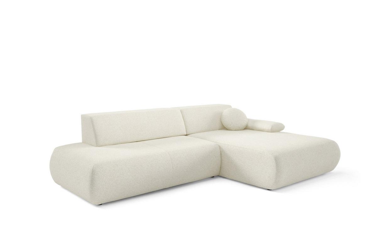 ECKSOFA DELTA R-S Creme Geflochtener Stoff mit Schlaffunktion - Creme, Holz (286/173.5cm) - MASSENO