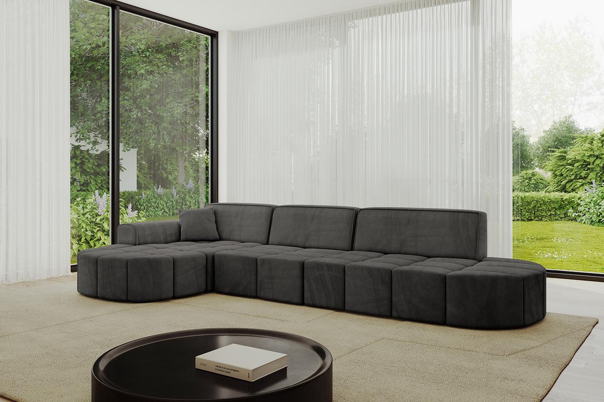 ECKSOFA Ottomane Links LIVO-L2 - 337x173x79,5 cm Dunkelgrau - Dunkelgrau, Holzwerkstoff/Textil (337/173cm) - ALTDECOR