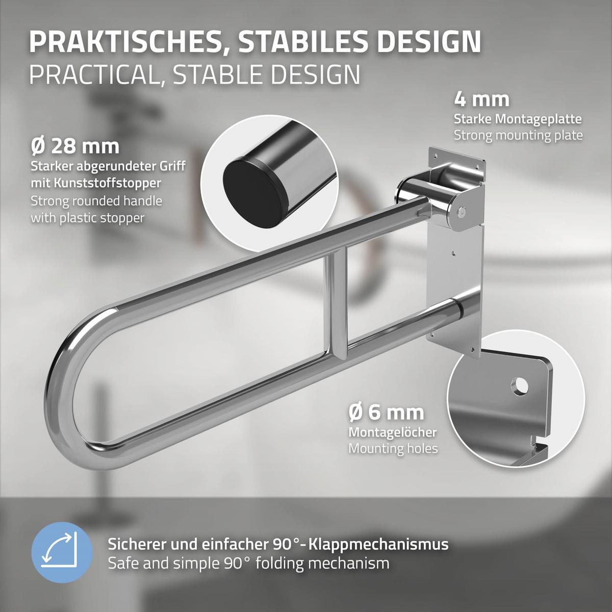 WC HALTEGRIFF 60 cm aus Edelstahl klappbar Belastbar bis 200 kg - Silberfarben, Metall (8/25/60cm) - ML-DESIGN