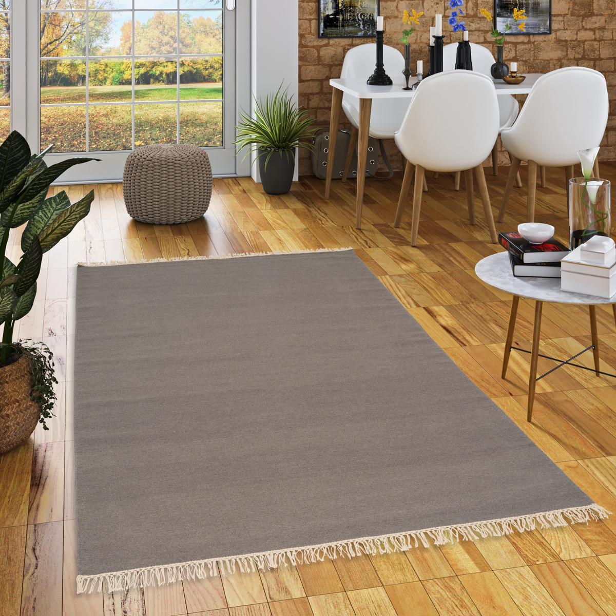 WOLLE NATUR TEPPICH KELIM MILA - Anthrazit, Textil (200/290cm) - Pergamon