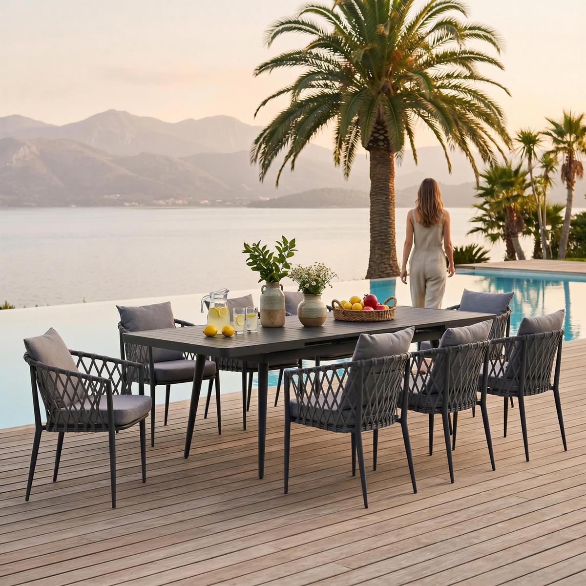GARTENMÖBEL SET SUNNY 9er Set grau, schwarz - Grau, Metall - IDIMEX