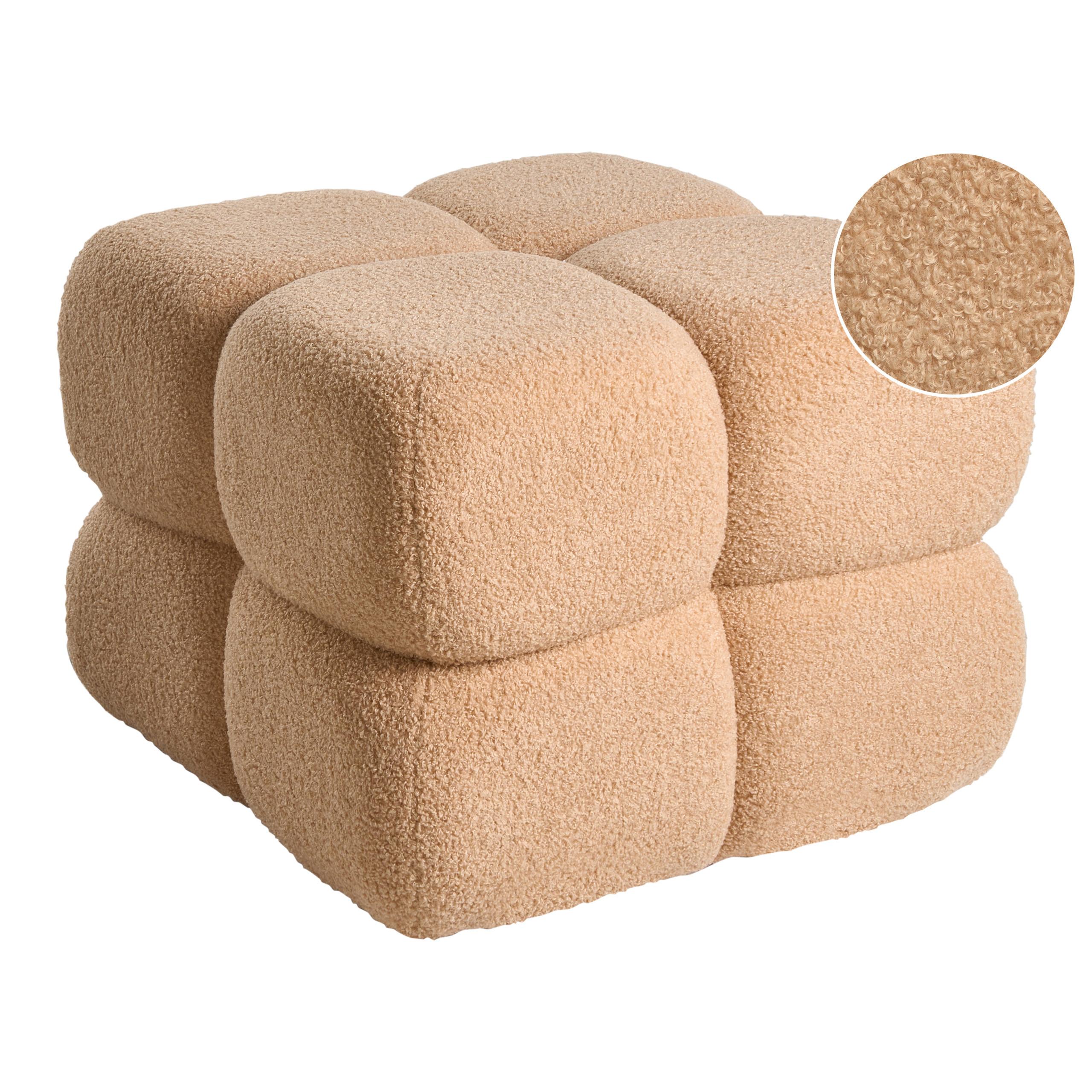 POUF Bouclé Beige Caliente - Beige, Textil (60/44/60cm) - Beliani