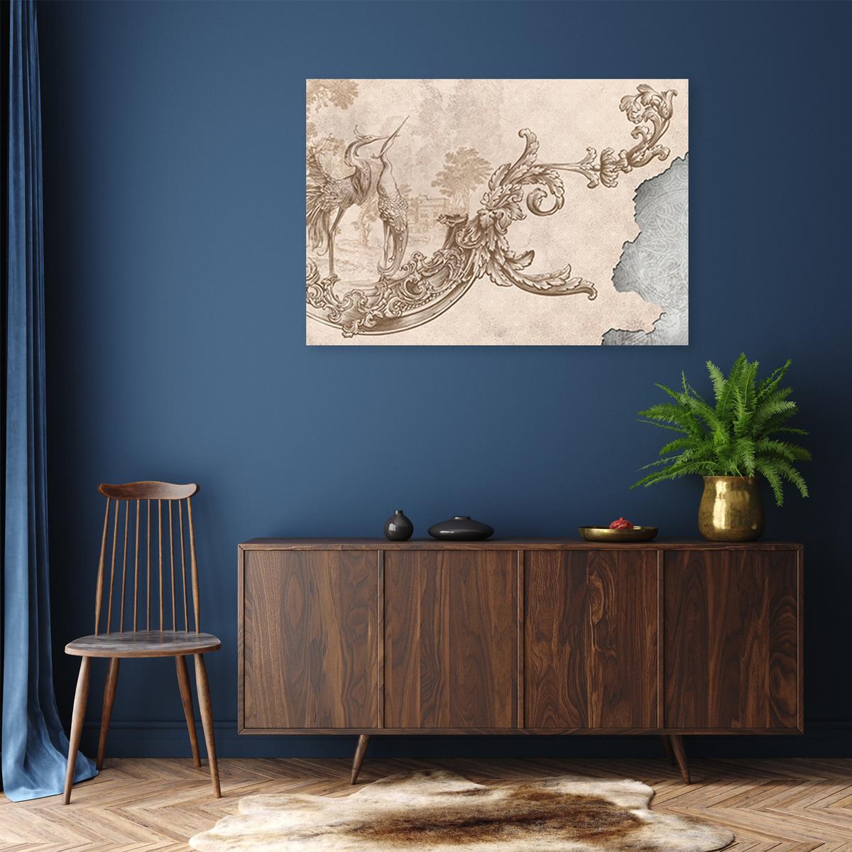 WANDBILD vögel und blätter boho - Beige, Textil (60/40cm) - Feeby