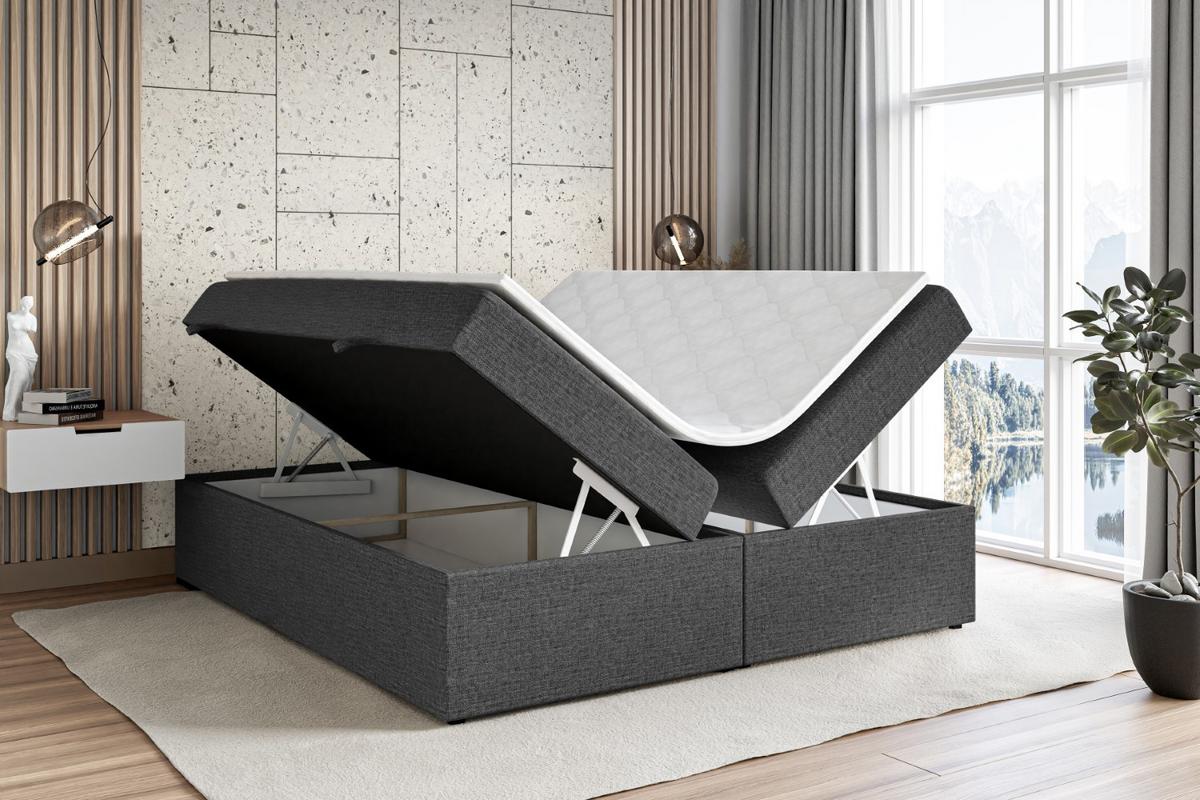 BOXBETT mit H4-Matratze und Lattenrost - MARCE BW - 140x200 Dunkelgrau - Dunkelgrau, Holzwerkstoff (140/200cm) - ALTDECOR