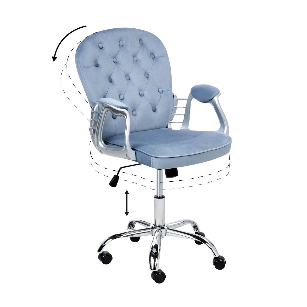 SCHREIBTISCHSTUHL Samtstoff Hellblau Princess - Hellblau, Textil (58/93/58cm) - Beliani
