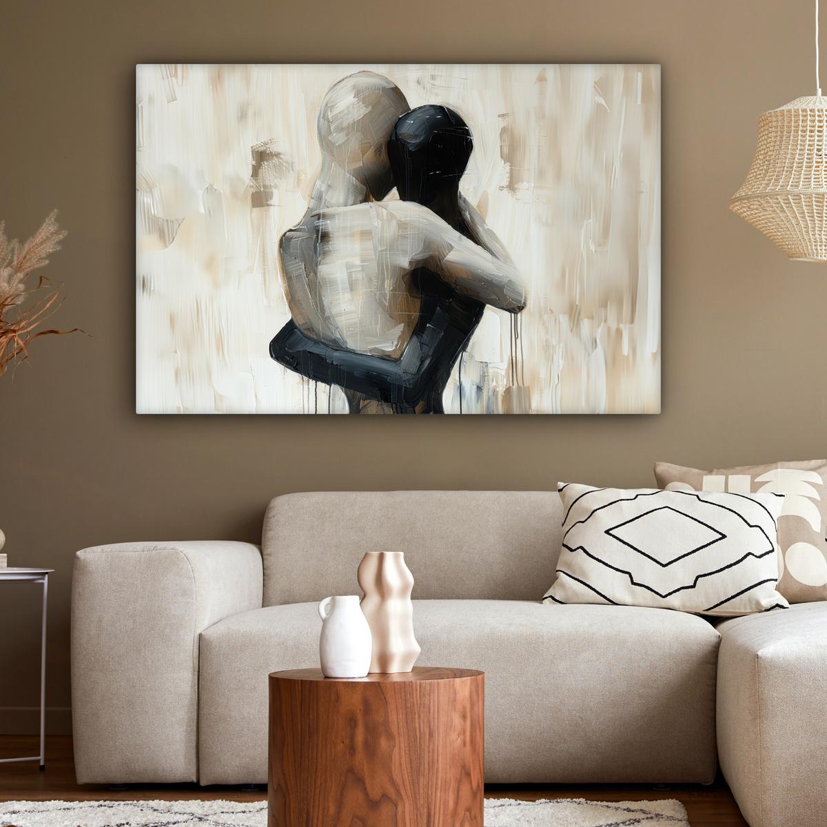 LEINWANDBILD Abstrakt - Liebe - Schwarz und weiß - Modern Groß 140x90 cm - Schwarz, Textil (140/90cm) - MuchoWow