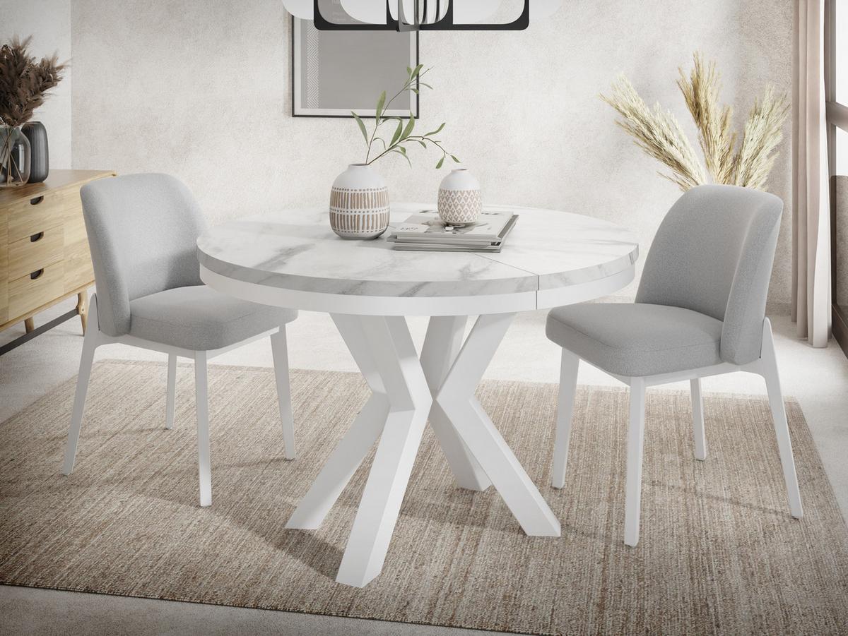 ESSTISCH Clara Weiß runder ausziehbarer, Marmor Weiß 120-200/120/76 cm - Ecru/Weiß, Holzwerkstoff/Metall (120/196/76cm) - WFL GROUP