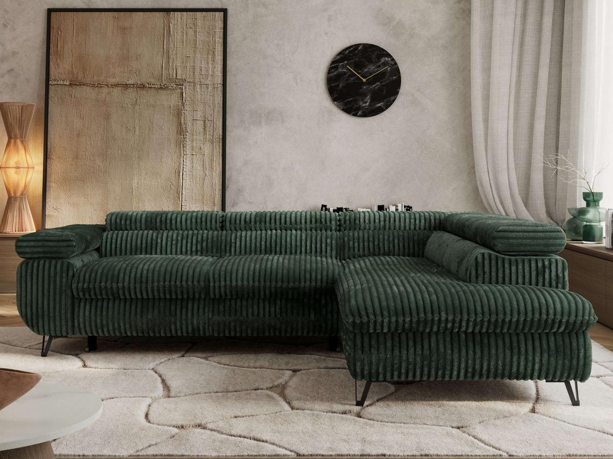ECKSOFA PABLO L Grün Cord - Rechts Seite - Schwarz/Grün, Textil/Metall (273/208cm) - MKS