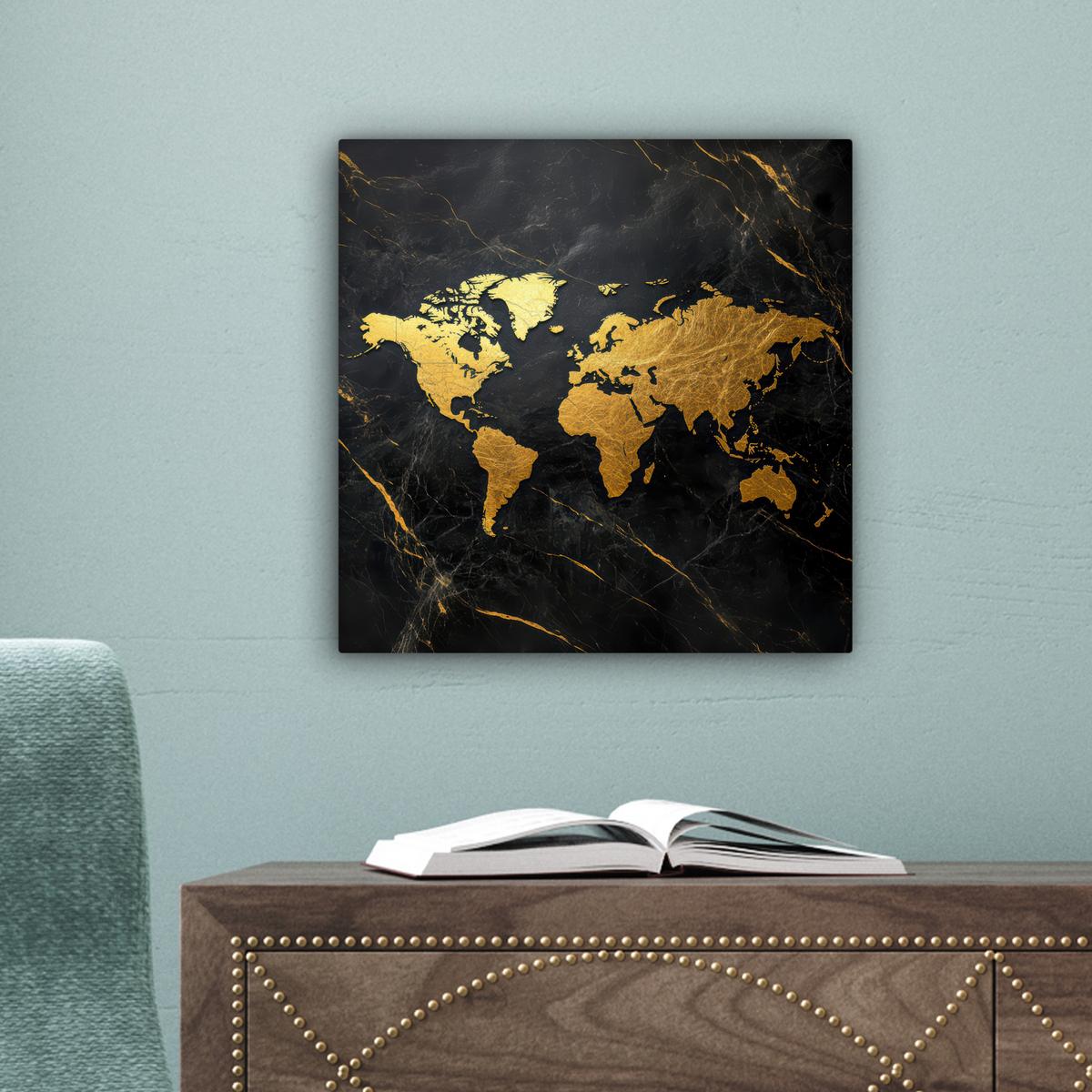 LEINWANDBILD Weltkarte - Gold - Marmor Deko Wohnzimmer 20x20 cm - Goldfarben, Textil (20/20cm) - MuchoWow