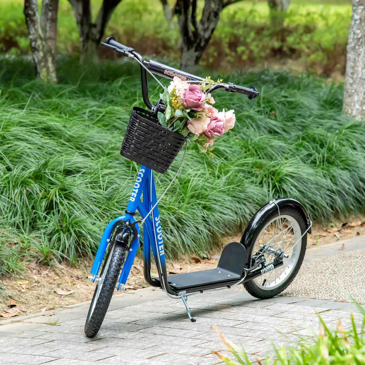 KINDERROLLER Scooter Tretroller mit Bremse Korb höhenverstellbar Gummi Blau - Blau, Metall (139/58/96cm) - HOMCOM