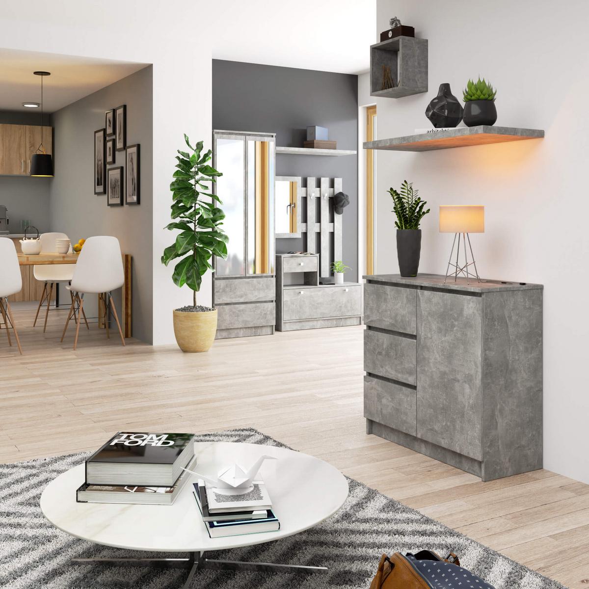 KOMMODE Beton 77/80/35 - Eiche Wotan, Holzwerkstoff (80/77/35cm) - RAUMHIRSCH FURNITURE