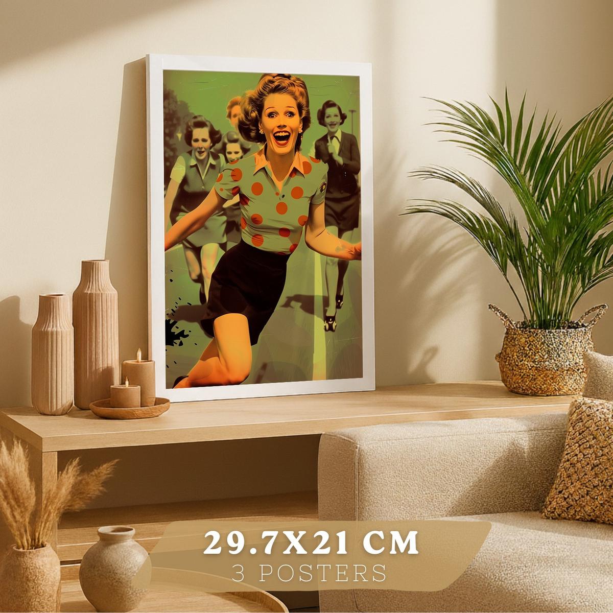 POSTER 3er Bilder-Set Wandbilder Retro Pin-up modern Wohnzimmer Deko, Schlafzimmer, Küche, Badezimmer Weißer Rahmen A4 - Weiß, Papier (29.7/1/21cm) - Nacnic