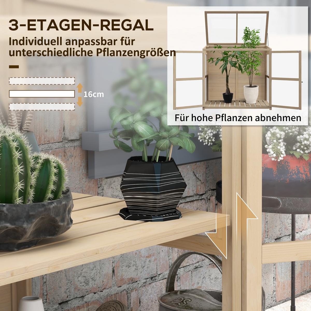 GEWÄCHSHAUS 2-Stufiges Hochbeet mit Dachfenster, Doppeltür, Acryl, Tannenholz, Natur - Fichtefarben, Holz (61/103/103cm) - Outsunny