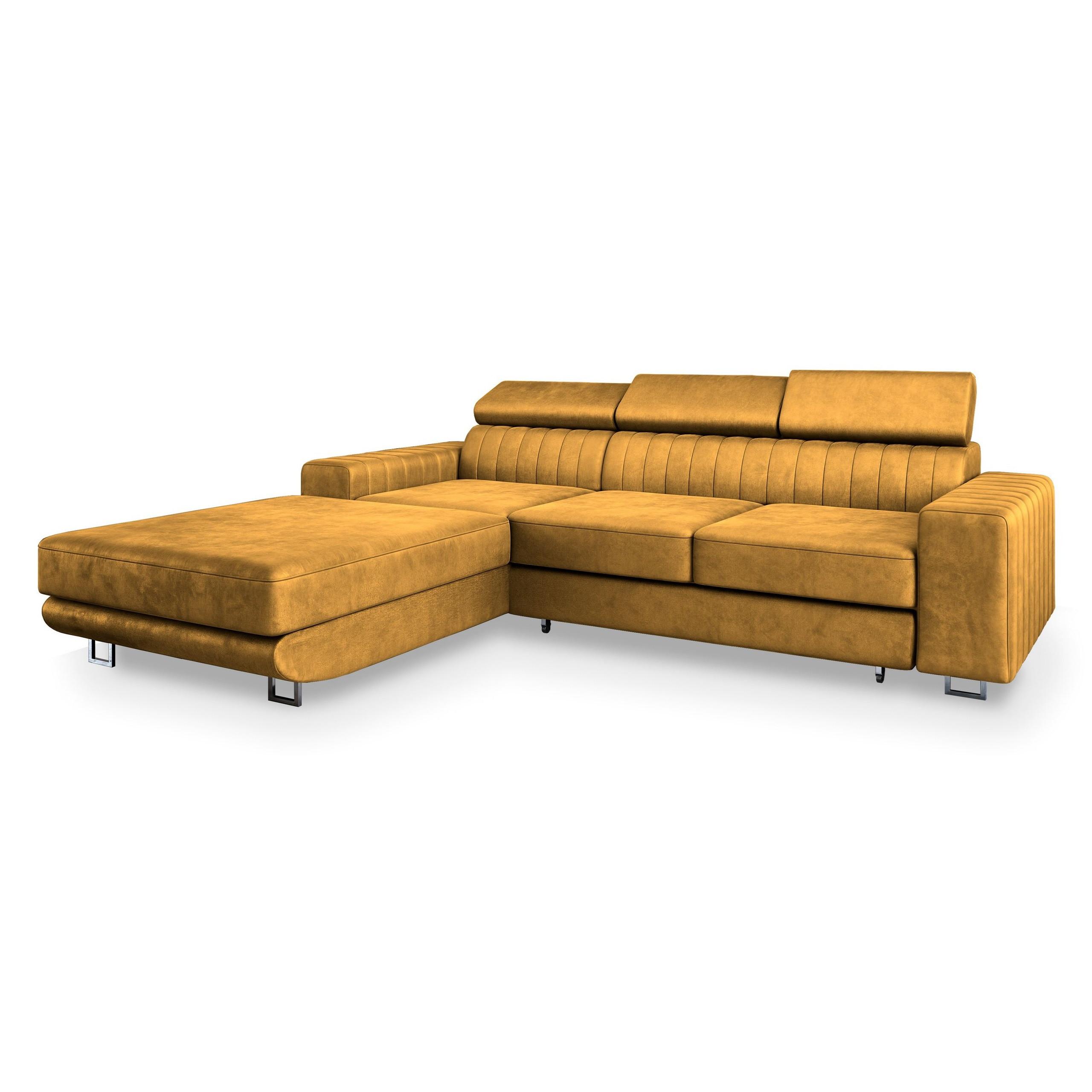 ECKSOFA NOTO L-S Gelb Velours-Stoff mit Schlaffunktion - Gelb/Silberfarben, Holz/Textil (267/190cm) - MASSENO