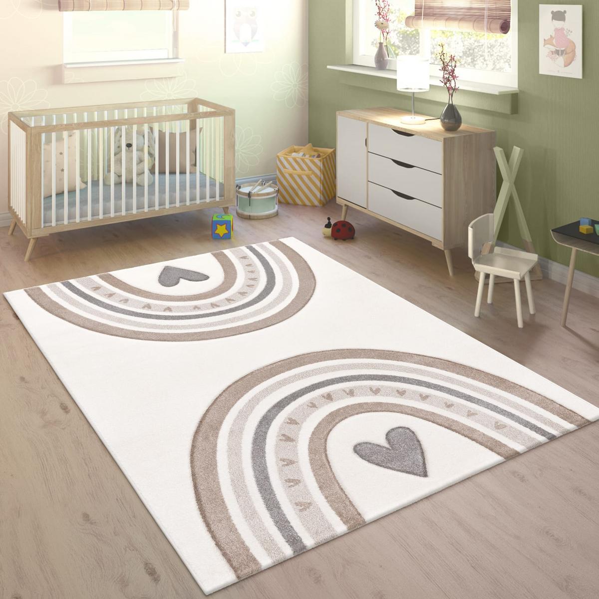 KINDERTEPPICH, mit Regenbogen- und Herz-Motiv, Beige, 160 x 230 cm - Beige, Textil (230/160cm) - KADIMA DESIGN