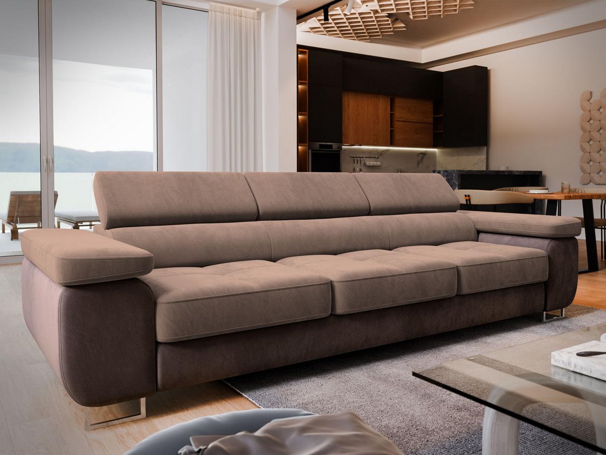 SCHLAFSOFA MOSINE Beige Velours-Stoff mit Schlaffunktion - Beige/Braun, Holz (276/98/87cm) - MASSENO
