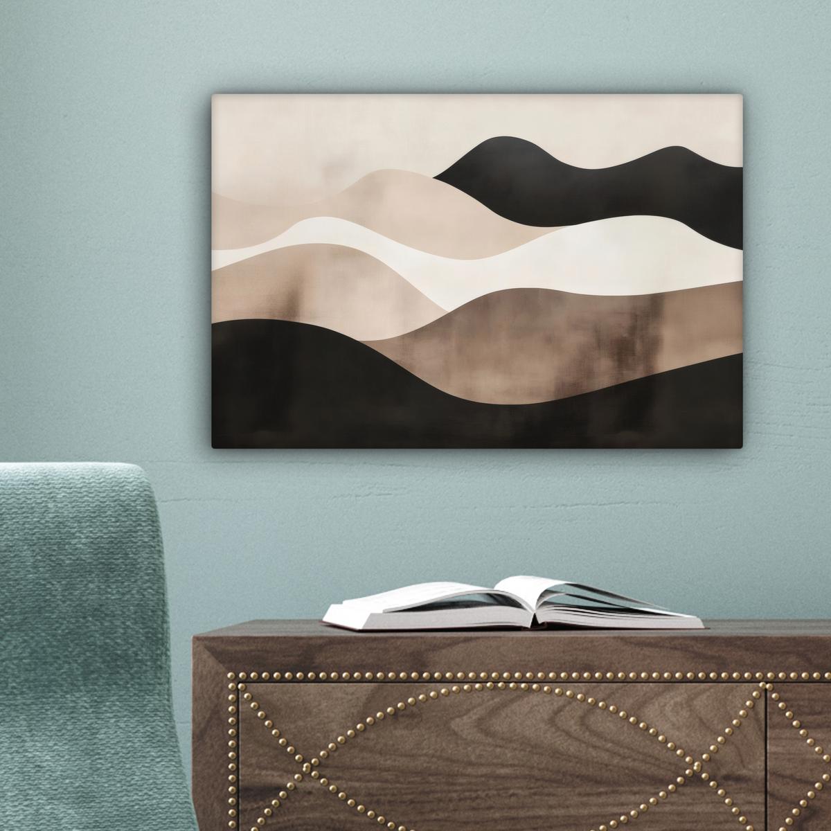 LEINWANDBILD Abstrakt - Landschaft - Wellen - Cremefarben Deko Schlafzimmer 30x20 cm - Cappuccino, Textil (30/20cm) - MuchoWow