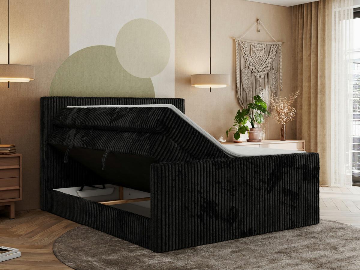 BOXSPRINGBETT TILIANO KING DUO 160/200 - Schwarz Cord - H3 - Schwarz, Textil (160/200cm) - MKS