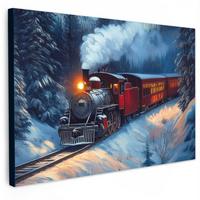 LEINWANDBILD Zug - Weihnachten - Schnee - Weihnachtszug XXL 150x100 cm - Anthrazit, Textil (150/100cm) - MuchoWow
