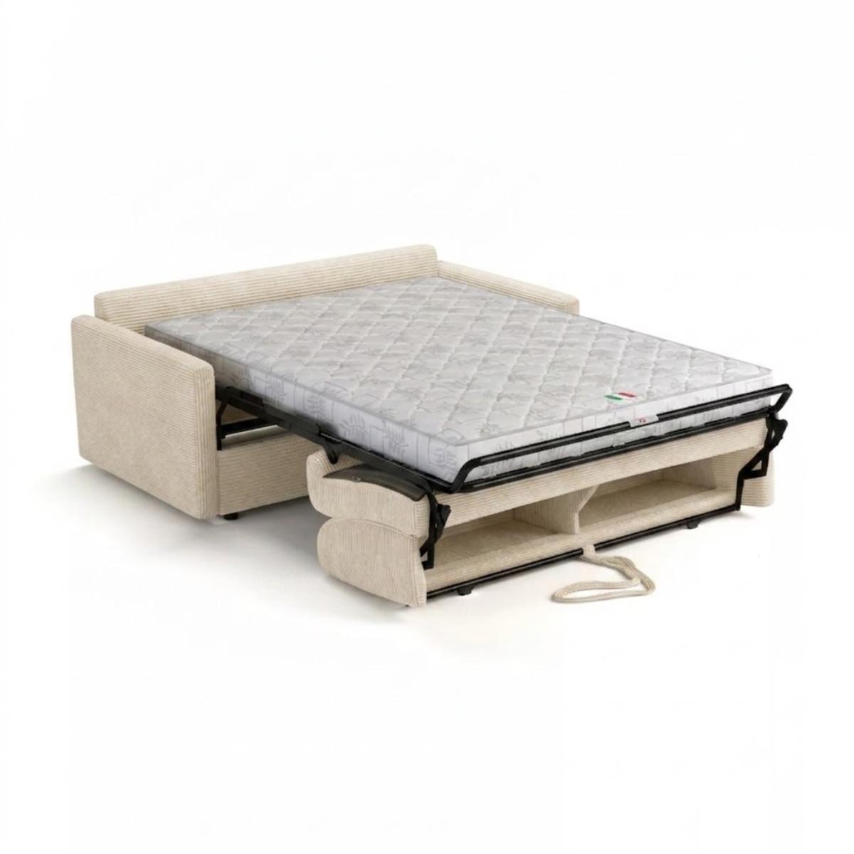 SCHLAFSOFA mit 3 Plätzen aus geripptem Samt, 175 cm lang - Ecru, Textil (100/87/102cm) - Calicosy