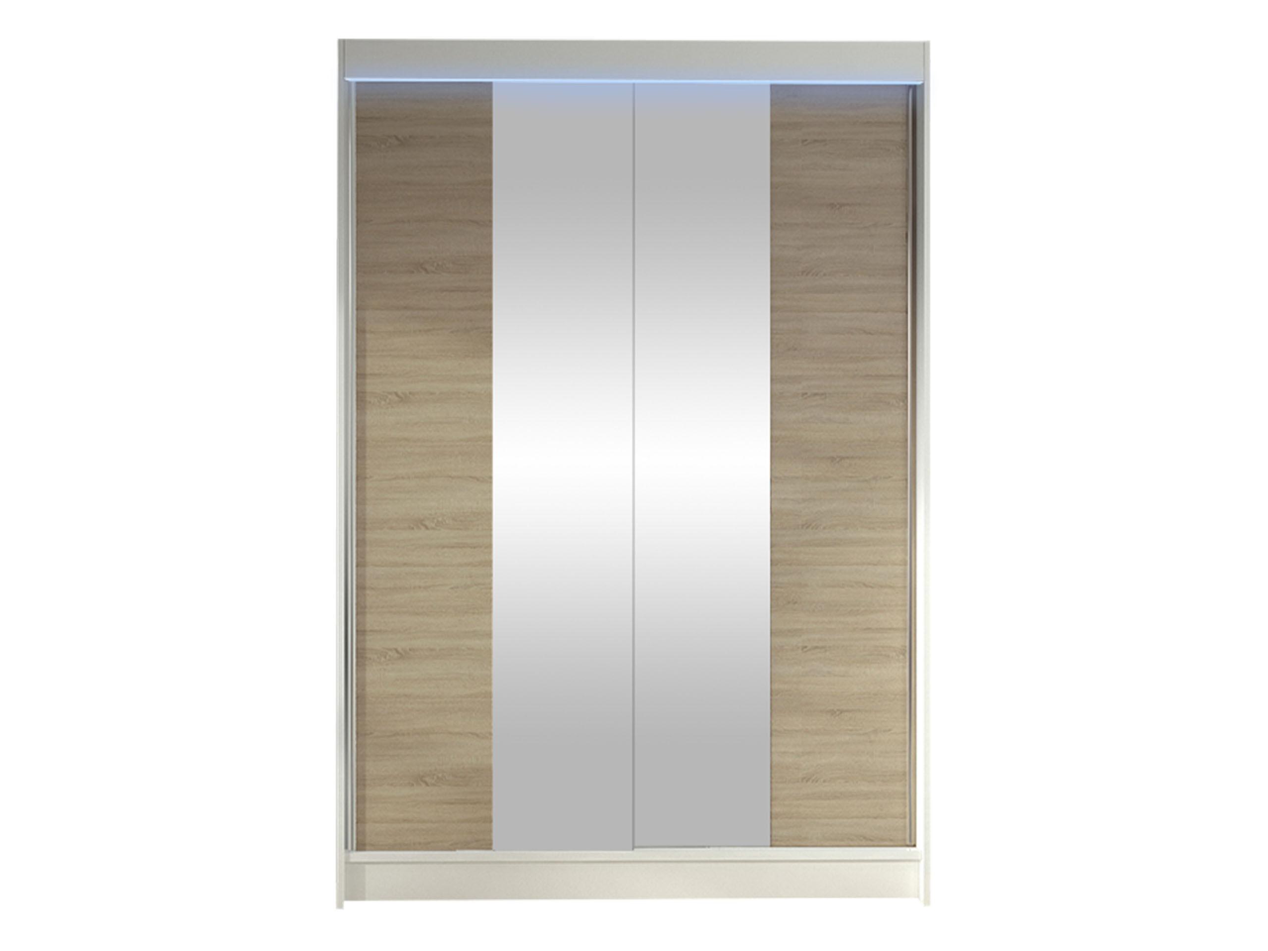 SCHWEBETÜRENSCHRANK Lino II mit RGB LED Beleuchtung - Weiß/Sonoma Eiche, Holzwerkstoff/Metall (120/200/58cm) - MIRJAN24