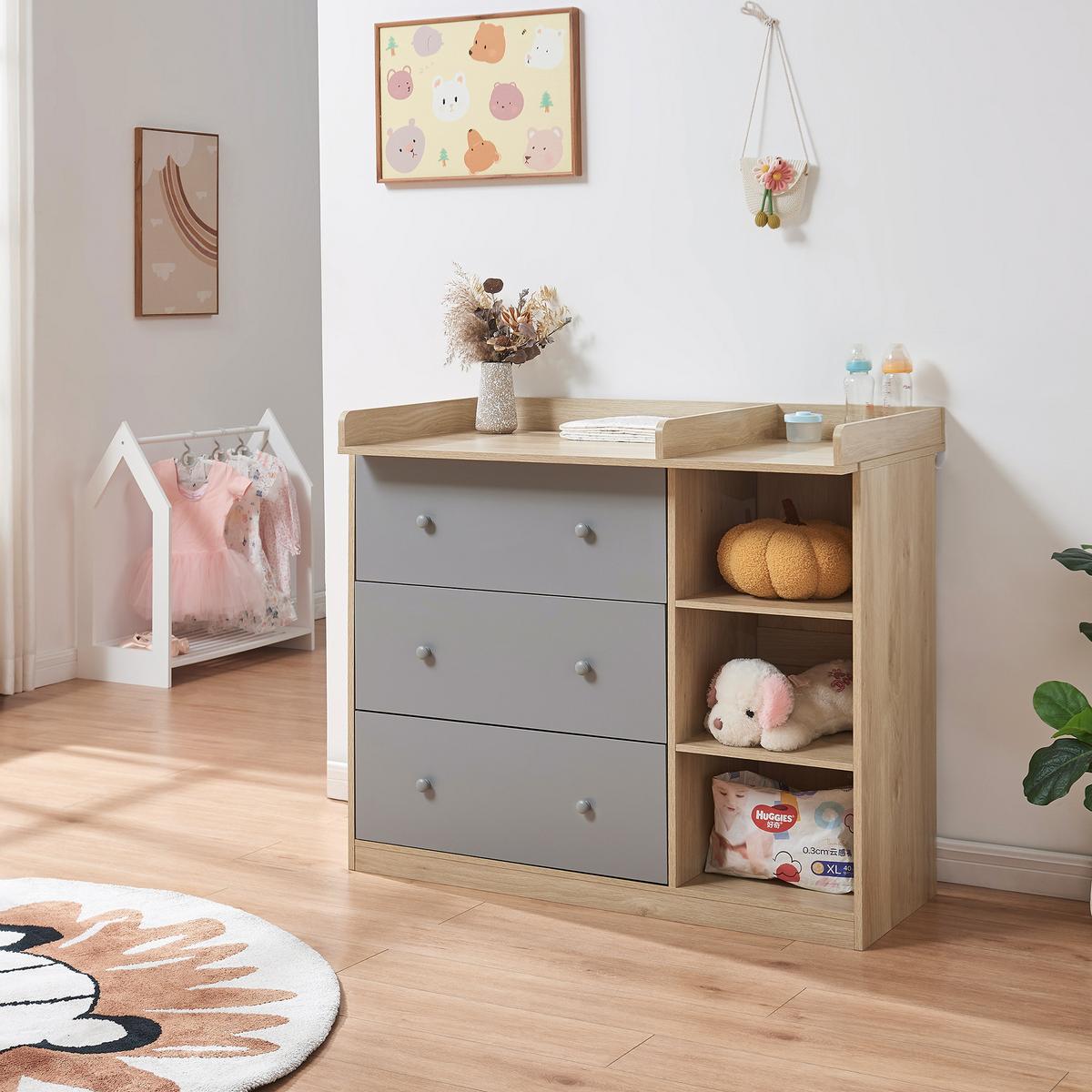 WICKELKOMMODE Beldinupp - Eichefarben/Grau, Holzwerkstoff (55/93/110cm) - [en.casa]