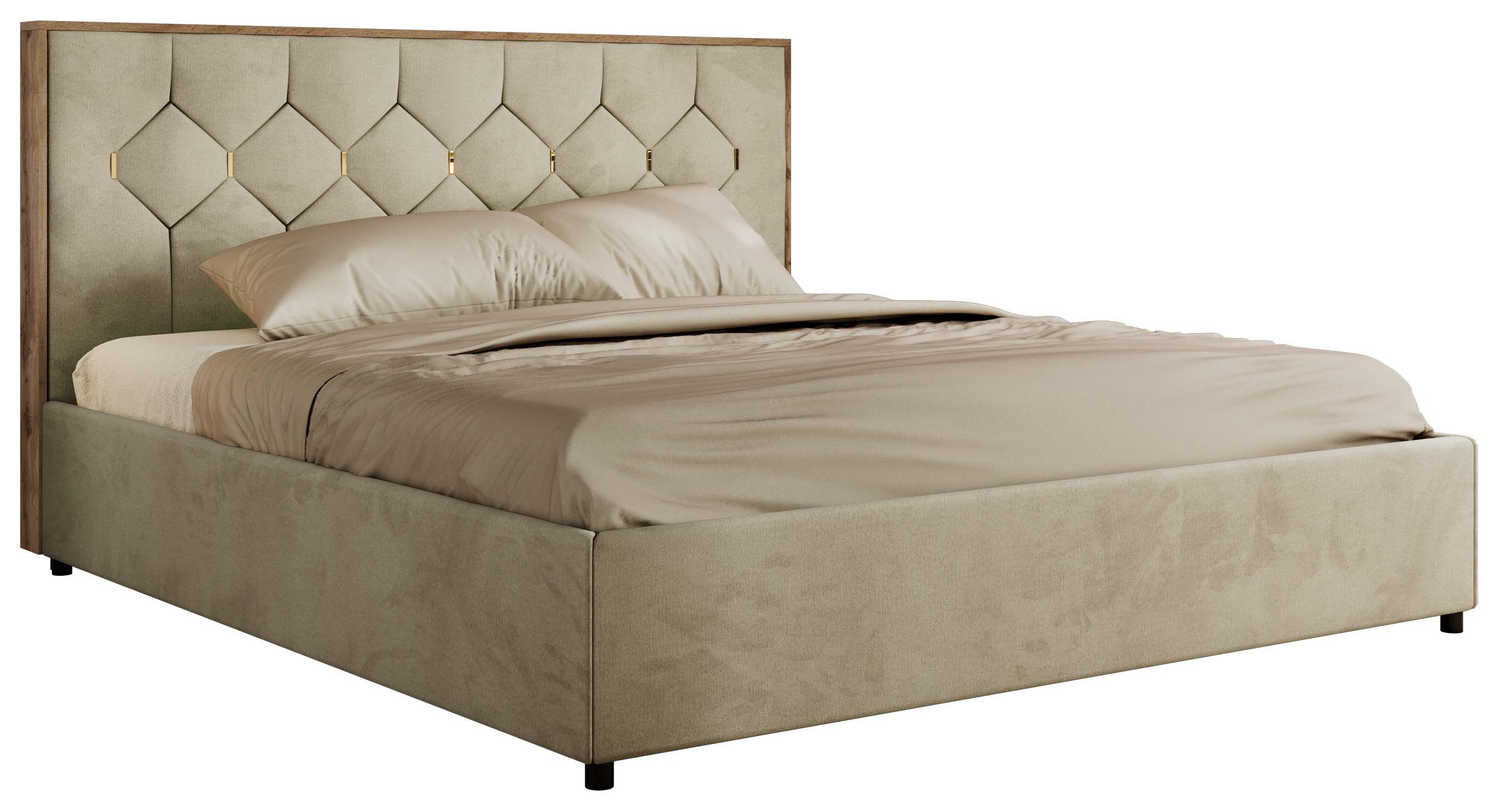 POLSTERBETT LARINO CLASSIC 140/200 - Beige Velvet - Pocket Matratze - Beige, Textil (140/200cm) - MKS
