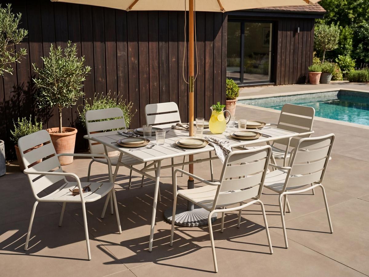 GARTENMÖBEL-SET 6-Sitzer Hellbeige Metall Terenzo - Beige, Metall - Beliani
