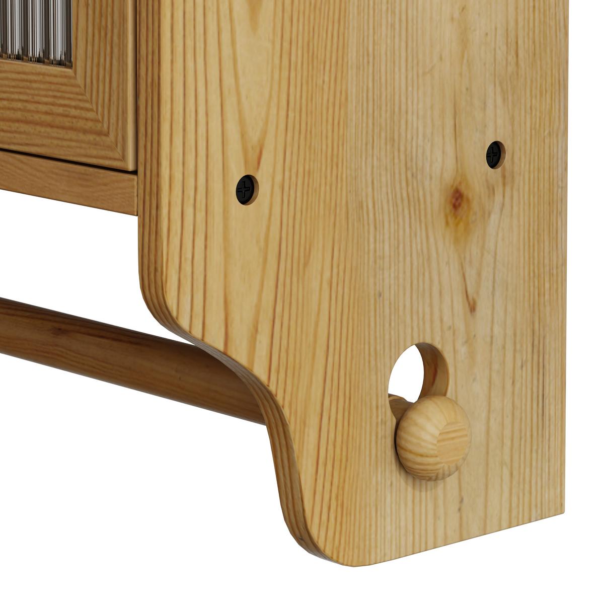WANDSCHRANK Vintage Naturholz mit Glastüren, 3 Ebenen & Handtuchhalter 63cm - Naturfarben, Holzwerkstoff (63/60/18cm) - Urban Meuble