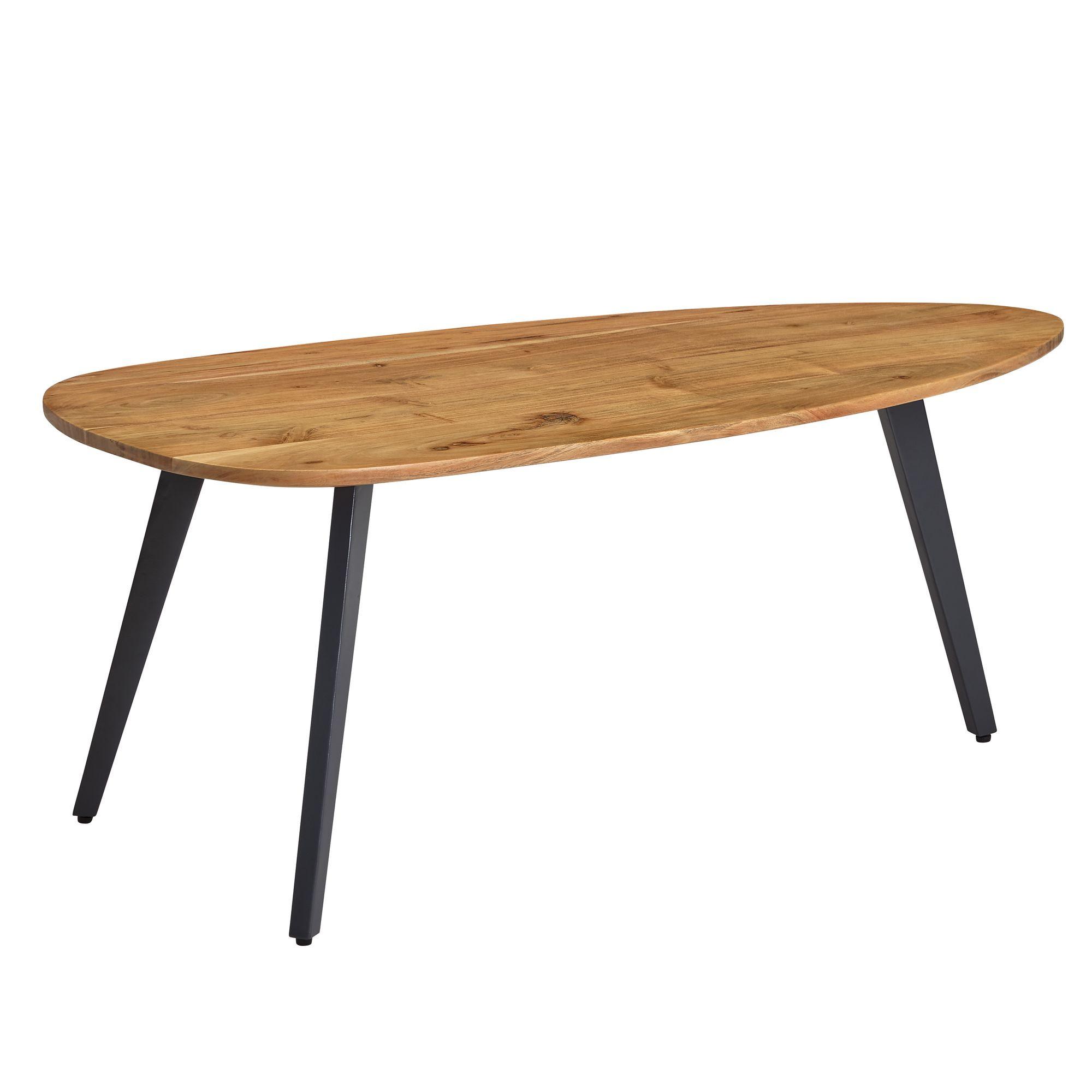 COUCHTISCH in Nierenform aus Akazie Massivholz mit stabilen Metallbeinen - Beige/Anthrazit, Holz/Metall (60/110/45cm) - KADIMA DESIGN