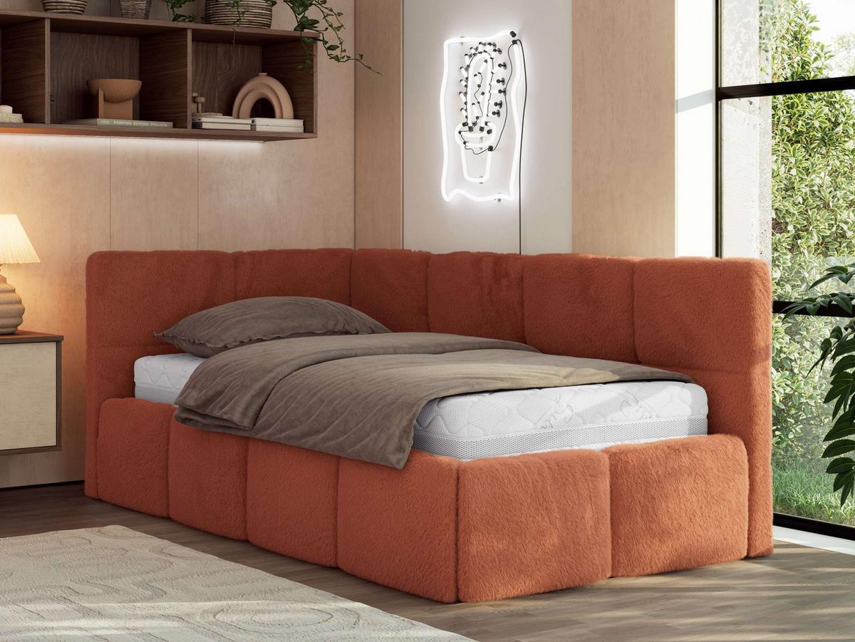JUGENDBETT ARVO 90/200 - Orange Plüsch - Multipocket-Matratze - Links Seite - Orange, Textil (90/200cm) - MKS