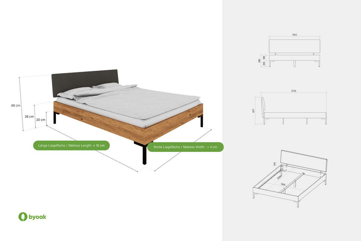 BETT LEON 1 80x200 Kernbuche - Kernbuche, Holz (80/200cm) - byoak