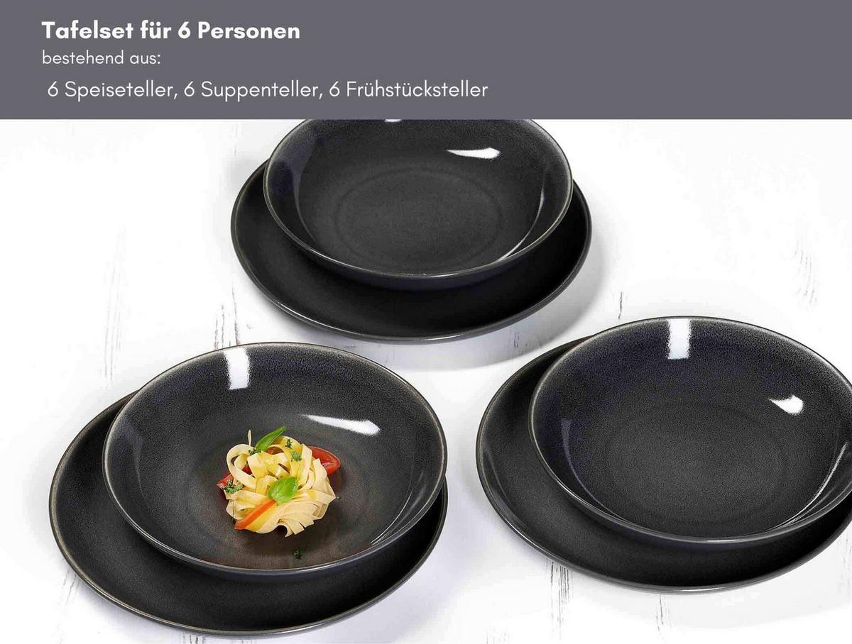 TELLER-SET Toledo dunkelgrau 18-tlg. - Dunkelgrau, Keramik (2/2/2cm) - Ritzenhoff Breker