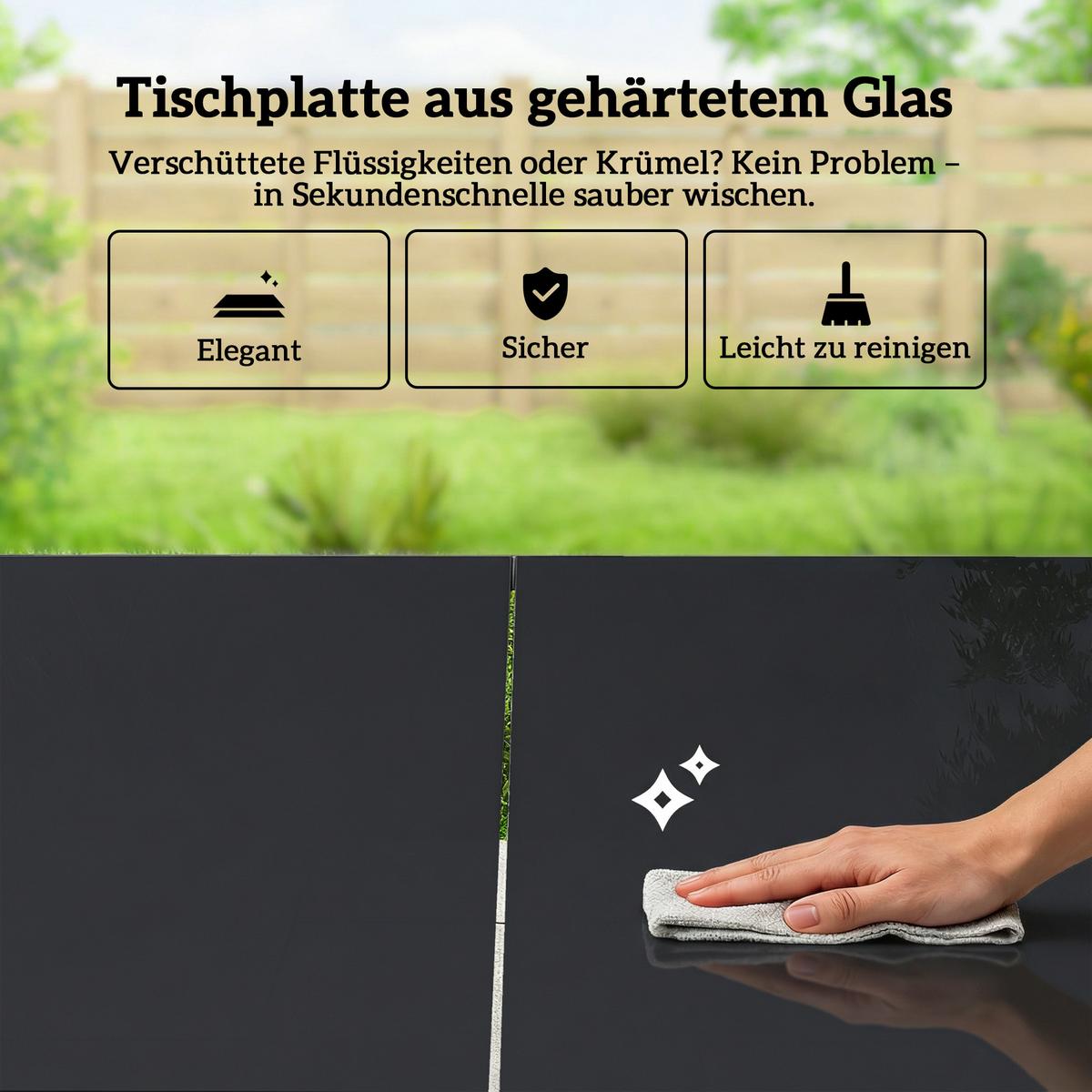 GARTENGARNITUR 7 TLG. Atmungsaktive Stühle Schwarz - Schwarz/Teakfarben, Metall - Outsunny