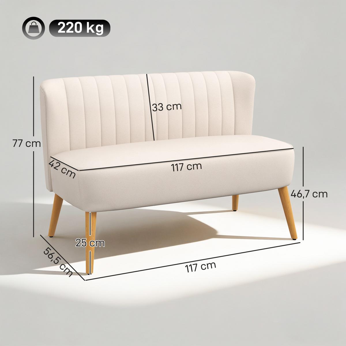 SOFA Polyester Cremeweiß - Dunkelgrau/Creme, Holz/Textil (56.5/77/117cm) - HOMCOM